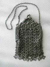 Antique Chatelaine Art Nouveau Silver Floral Frame Fancy Tile Mesh Coin Purse