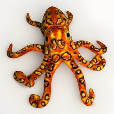 2012 Rinco Orange Black spotted Green eyes Octopus Squid Plush 12" toy EUC Clean