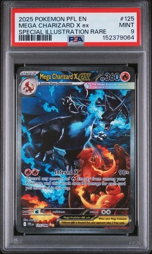PSA 9 MINT 2025 POKEMON PFL EN-PHANTASMAL FLAMES #125 MEGA CHARIZARD X ex SIR