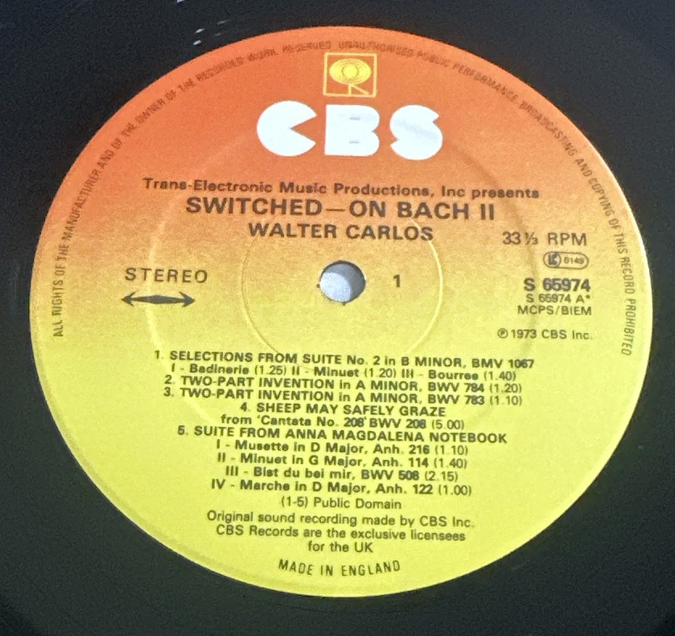 Walter Carlos ~ Switched-On Bach II Lp Vinyl Record CBS S 65974 EX / EX - Image 4 of 4