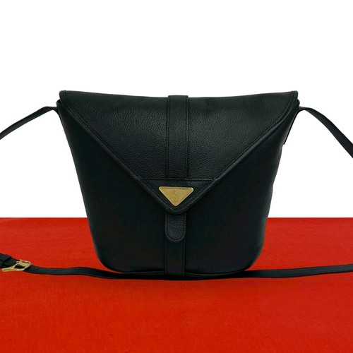 YVES SAINT LAURENT Logo Metal Shoulder Bag leather black 80396