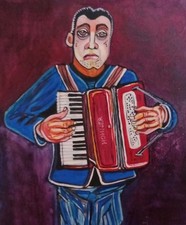 Original Painting . Accordian man.
