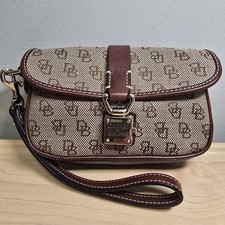 DOONEY BOURKE Brown on Tan Small Wristlet Wallet Clutch DB Monogram