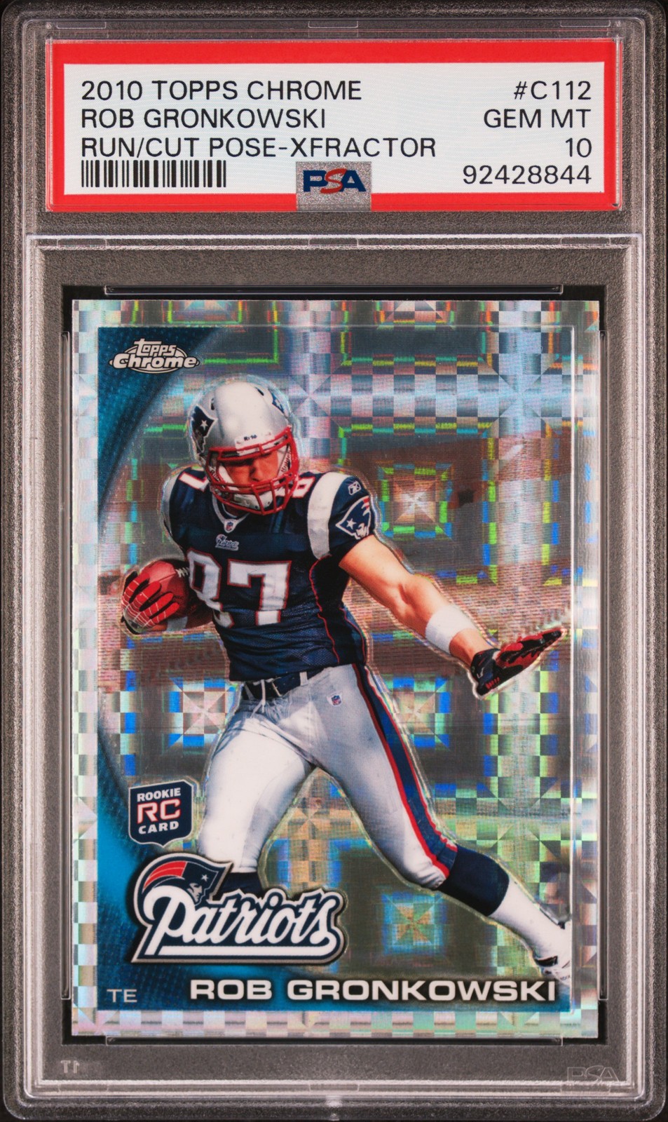 2010 TOPPS CHROME RUNNING/CUTTING POSE-XFRACTOR ROB GRONKOWSKI ROOKIE RC PSA 10