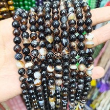 Black Banded Agate 8mm Round Bead Strand Natural Gemstone Jewelry Making