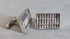 Vtg ABACUS CUFF LINKS Working STERLING Silver Mid-Century HONG KONG 1" Across
