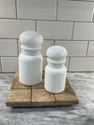 Vintage Belgium White Milk Glass Spice Apothecary Jar w/Lid (Set)