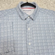 Johnston Murphy Shirt Mens Medium Short Sleeve All Over Print fish blue stretch