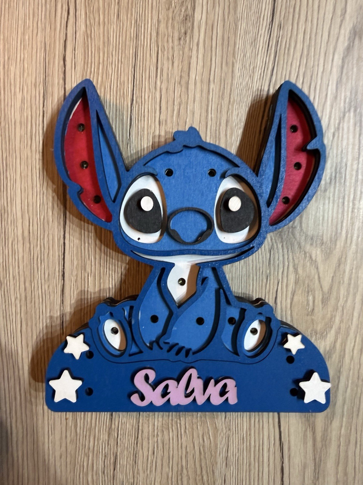 Lampada Led Stitch Con Nome Personalizzata In Legno