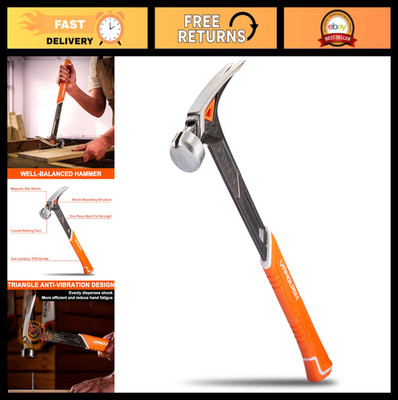 17 oz Framing Hammer - Straight Claw with Magnetic Nail Holder, Shock Absorbing