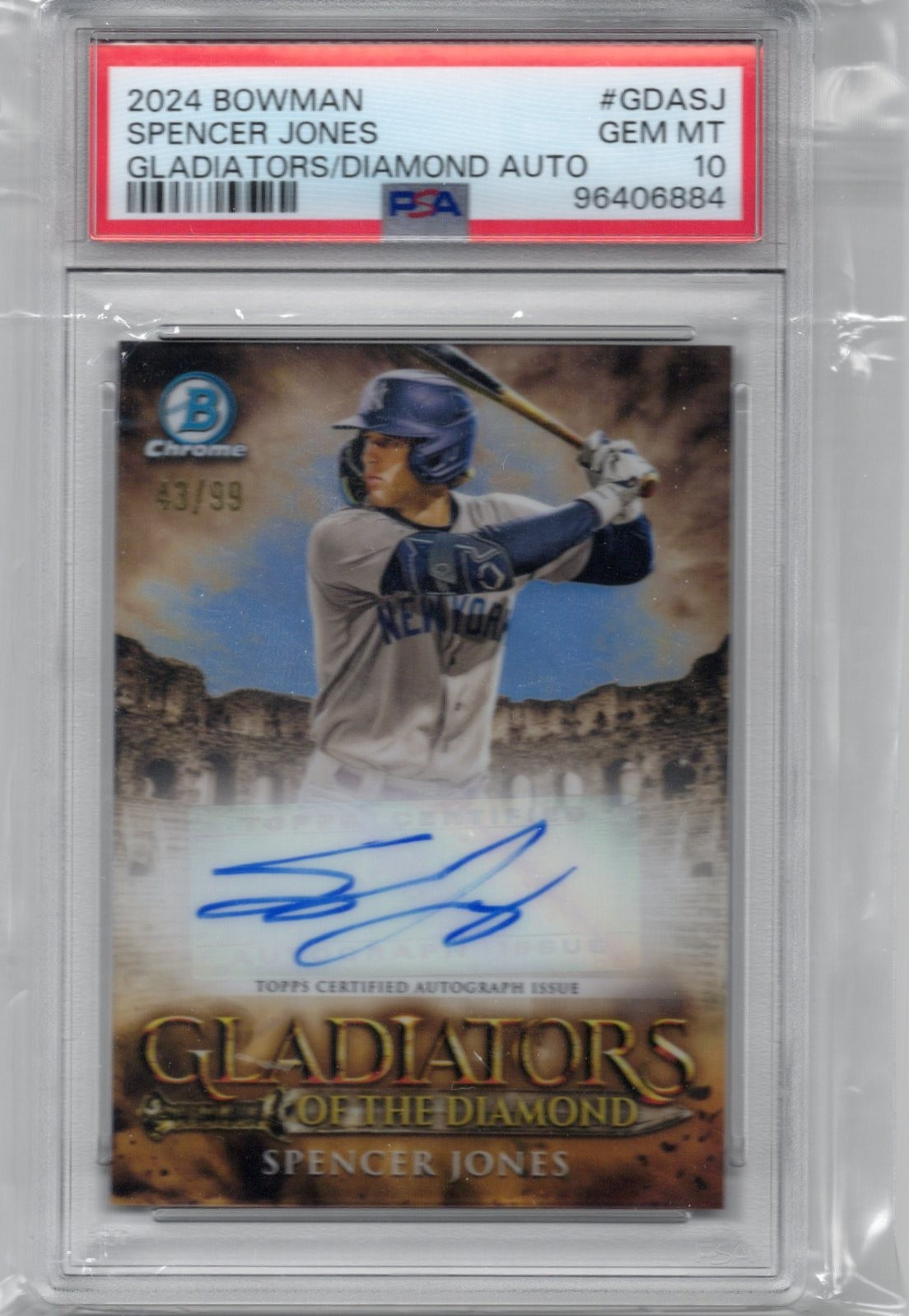 2024 Bowman SPENCER JONES Gladiators of the Diamond Auto /99 PSA 10 Case Hit