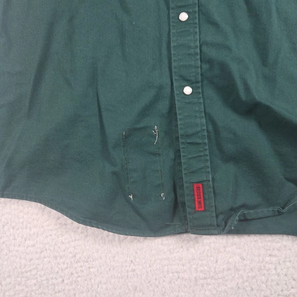 Wrangler FR Flame Resistant Western Pearl Snap Shirt Mens 3XL Green - Image 3 of 4
