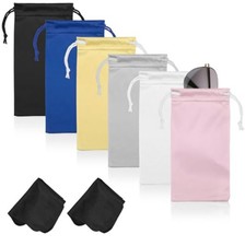 6 Pcs Microfiber Sunglasses Pouch Drawstring Bags With 2 Cleaning Cloths Soft