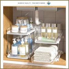 2-Tier Under Sink Organizer with Pull-Out Drawers and Movable Dividers, 2 Pack