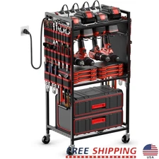 Power Tool Organizer Cart W/ Charging Station Rolling Utility Rack Heavy Duty US