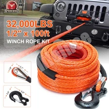 SPARKWHIZ 1/2"x100ft 32000lbs Synthetic Winch Line Rope Cable Kit Fit SUV UTV
