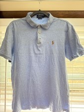 Polo Ralph Lauren Men's Mesh Polo Custom Slim Fit - Light / Sky Blue Size Medium