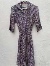 Monisqui Spain Cotton Dress Womens Large Pink Blue Patterned Button Up Belted