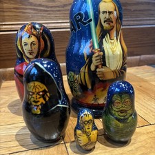 Vintage HAND-PAINTED Russian Nesting Dolls STAR WARS 7”