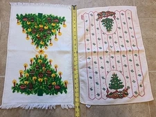 Vintage Christmas Tree Hand Dish Tea Towel  Holly Set Of 2 Cotton