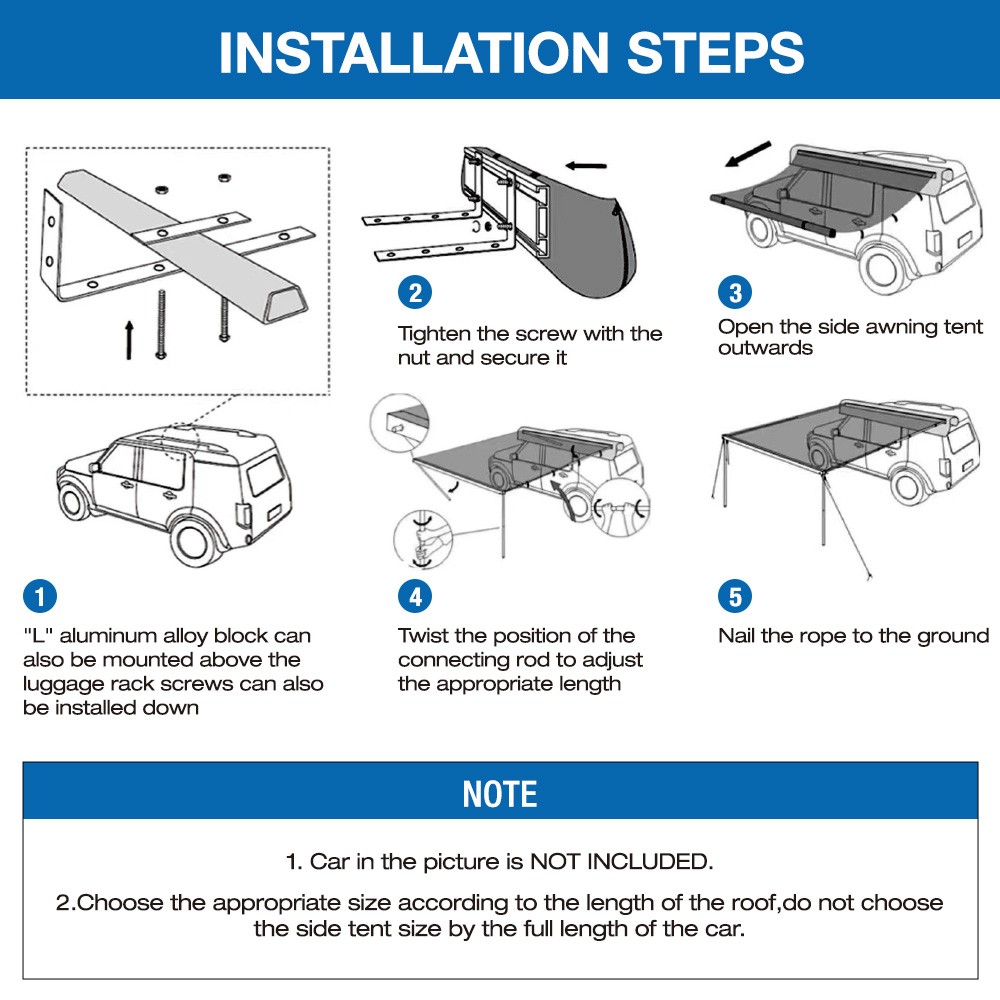Car Side Awning SUV Truck Rooftop Tent Sunshade Travel Outdoor Camping 6.5x8.2ft