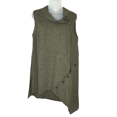CREA CONCEPT  Women 40 M  Green Asymmetrical Lagenlook Arts Sleeveless Tunic Top