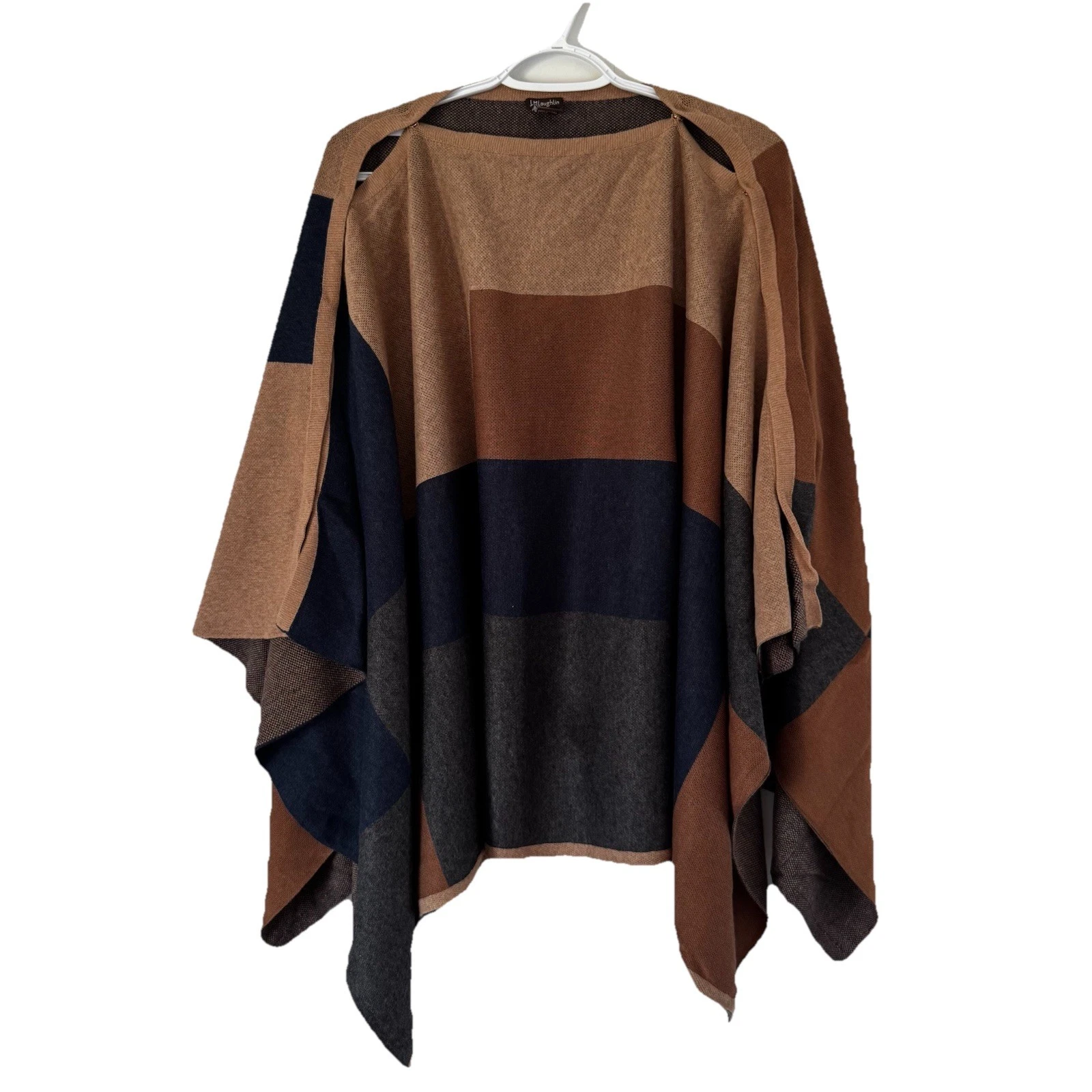 J McLaughlin Color Block Poncho Brown Tan Blue One Size