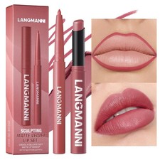Waterproof Lip Liner & Lipstick Set with Smudge Proof Long Lasting Makeup