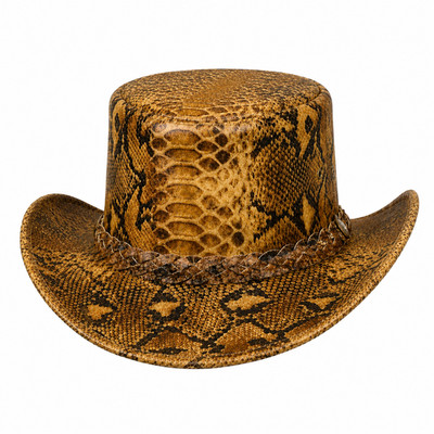 Python Print Leather Cowboy Hat Western Braided Band Top Hat Unisex Handmade