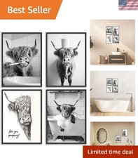 Humorous Highland Cow Wall Art - 8x10 Unframed Prints for Bathroom Charm