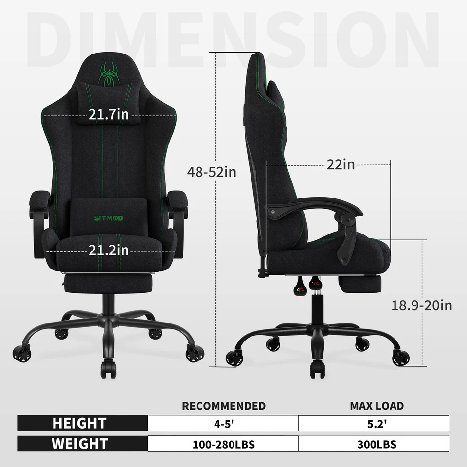 Gaming Chair Footrest-Breathable Computer Chair  Ergonomic Gamer Chair for Adult - Image 2 of 4