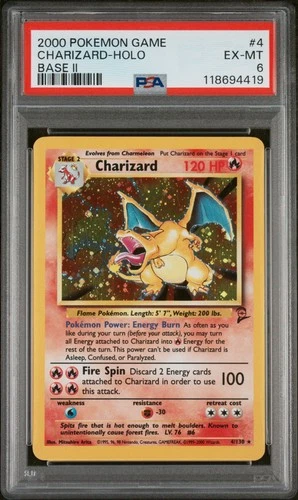 2000 POKEMON BASE SET 2 #4 CHARIZARD-HOLO PSA 6
