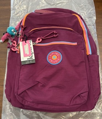 Kipling Seoul Backpack Laptop Travel Bag KI4215 Polyamide Rainbow Fun Purple Fig