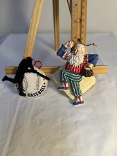 Lot of 2 Vintage 1990s Baseball Christmas Ornaments Santa Pitcher Batter