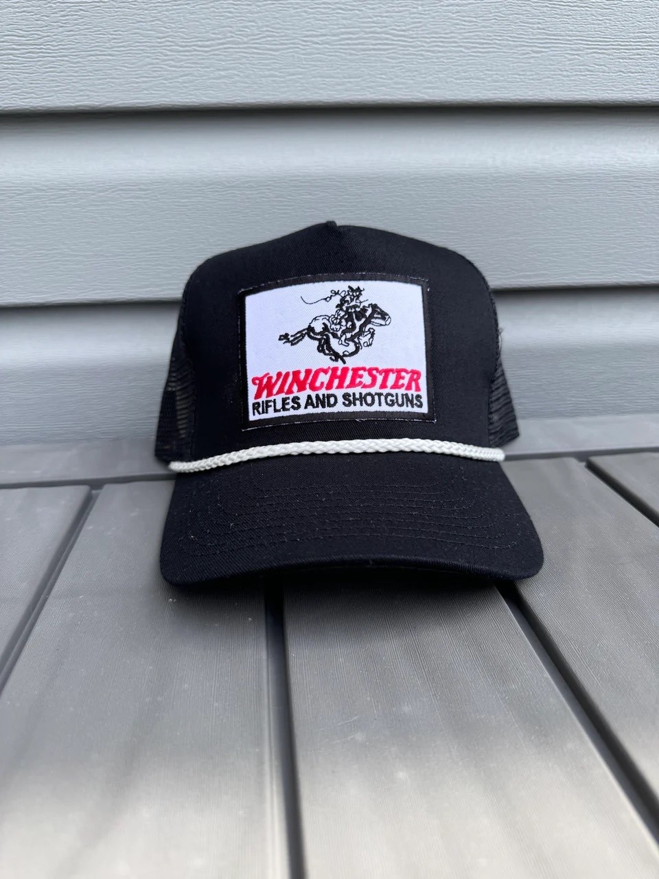 Vintage Winchester Black/White Trucker, Adjustable Snap, Unisex One Size