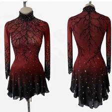 ice figure skating competition dress Gymnastics costume Dress dark red dyeing
