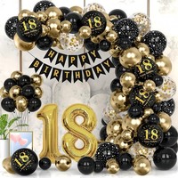 18. Geburtstag Deko Schwarz Gold Ballons Girlande Happy Birthday Party Set