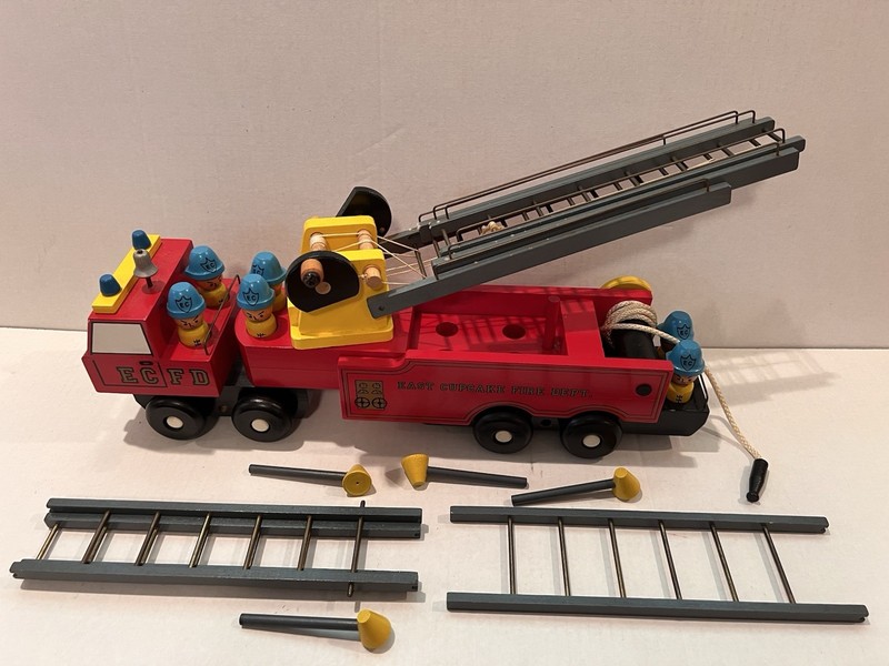 Montgomery Schoolhouse Vintage Fire Engine Wooden Toy Complete