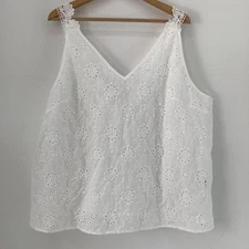SHEIN Curve White Broderie Anglaise Vest Tank Top Summer UK 4XL Plus Size Womens