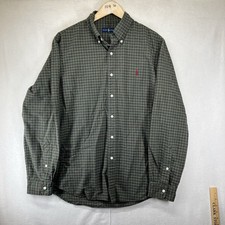 Polo Ralph Lauren Dress Shirt Classic Long Sleeve Hunter Green Plaid Mens Size L