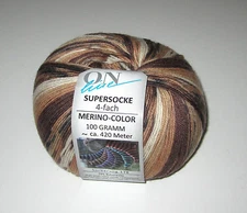 100 gm ball of ON LINE SUPERSOCKE MERINO COLOR sock knitting yarn #1711 BROWNS