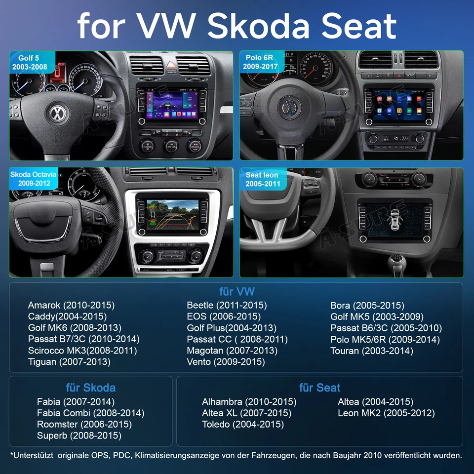 CarPlay Autoradio Android14 DAB+ Kamera Für VW GOLF 5 6 Tiguan Touran Caddy Polo - Bild 4 von 4