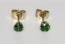 9ct Gold 3mm Simulated EMERALD Solitaire Stud Earrings UK Made