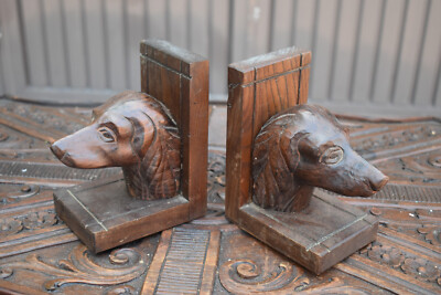 pair german Foret noire 1950s Wood carved dog bookends
