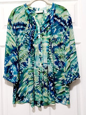     CHICO'S PLEATED DETAILED BABYDOLL BUTTON POLYESTER BLOUSE WOMEN'S SIZE 2    