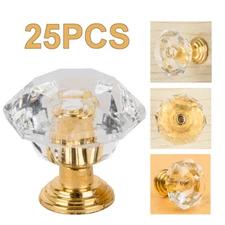 25X Diamond Crystal Dresser Knobs Drawer Pull Handle Cabinet Door Lot Gold Small