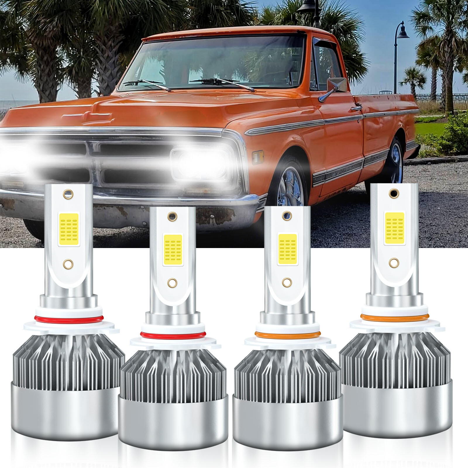 For GMC C2500 1988-2000 Combo LED Headlight Bulbs 9005+9006 Hi Low Beam Kit 4x