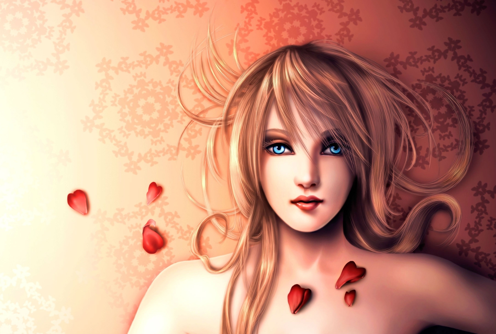 Anime artwork women heart face portrait blonde blue eyes Custom Gaming Mat Desk