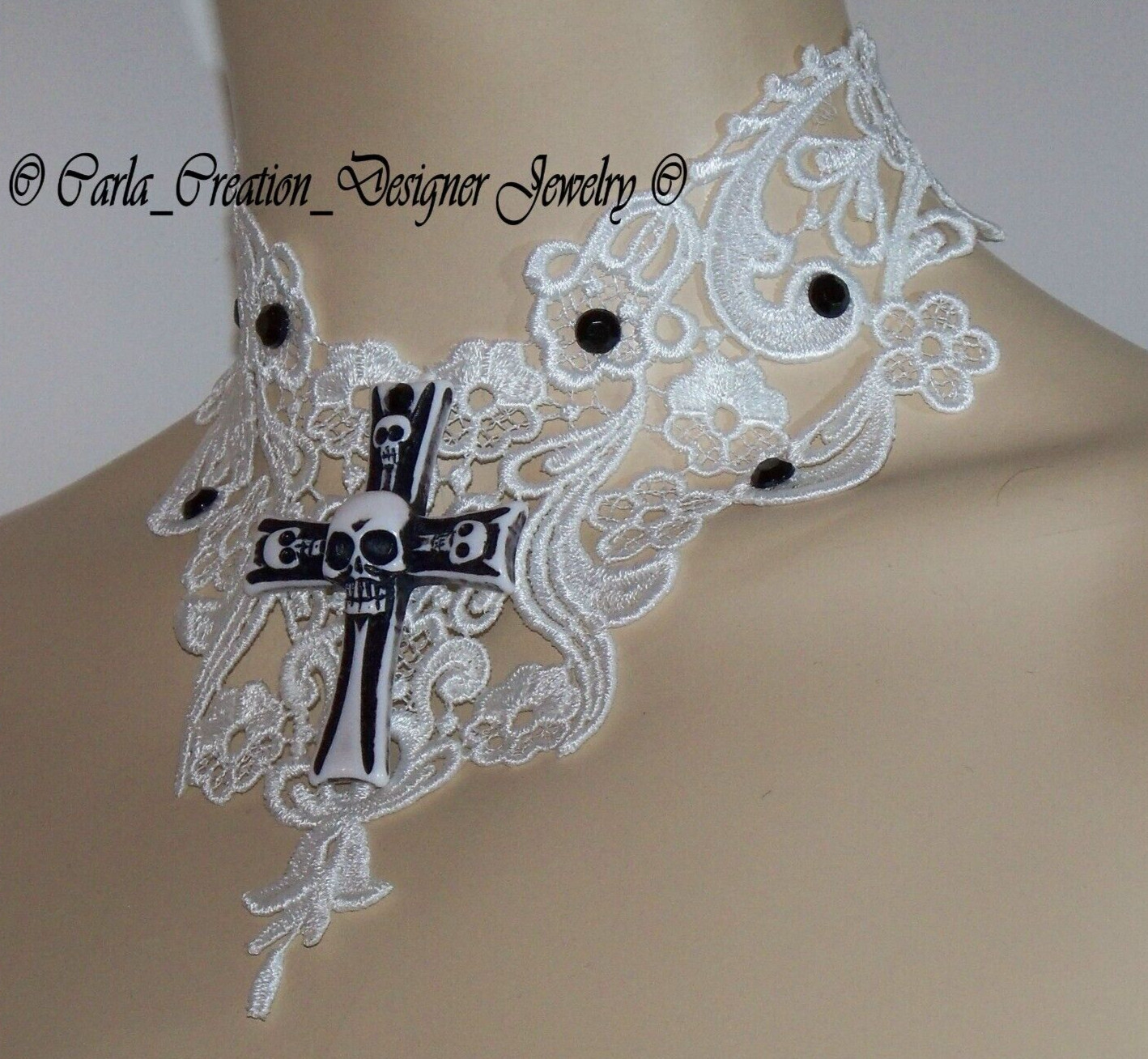 Collier Croix en Strass Brillant avec Pendentif Squelette Réglable en Métal