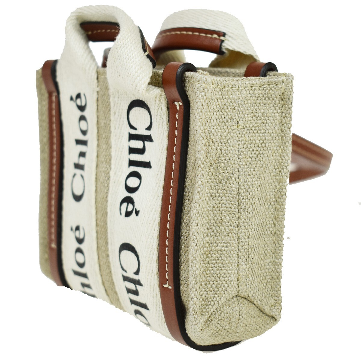 ☆CHLOE☆WOODY NANO CHLOE Woody Nano Tote Shoulder Hand Bag 2Way Canvas Leather